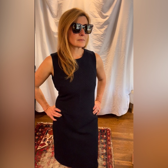 Dark Navy Blue J McLaughlin Medium Sleeveless patterned dress. - Picture 3 of 5